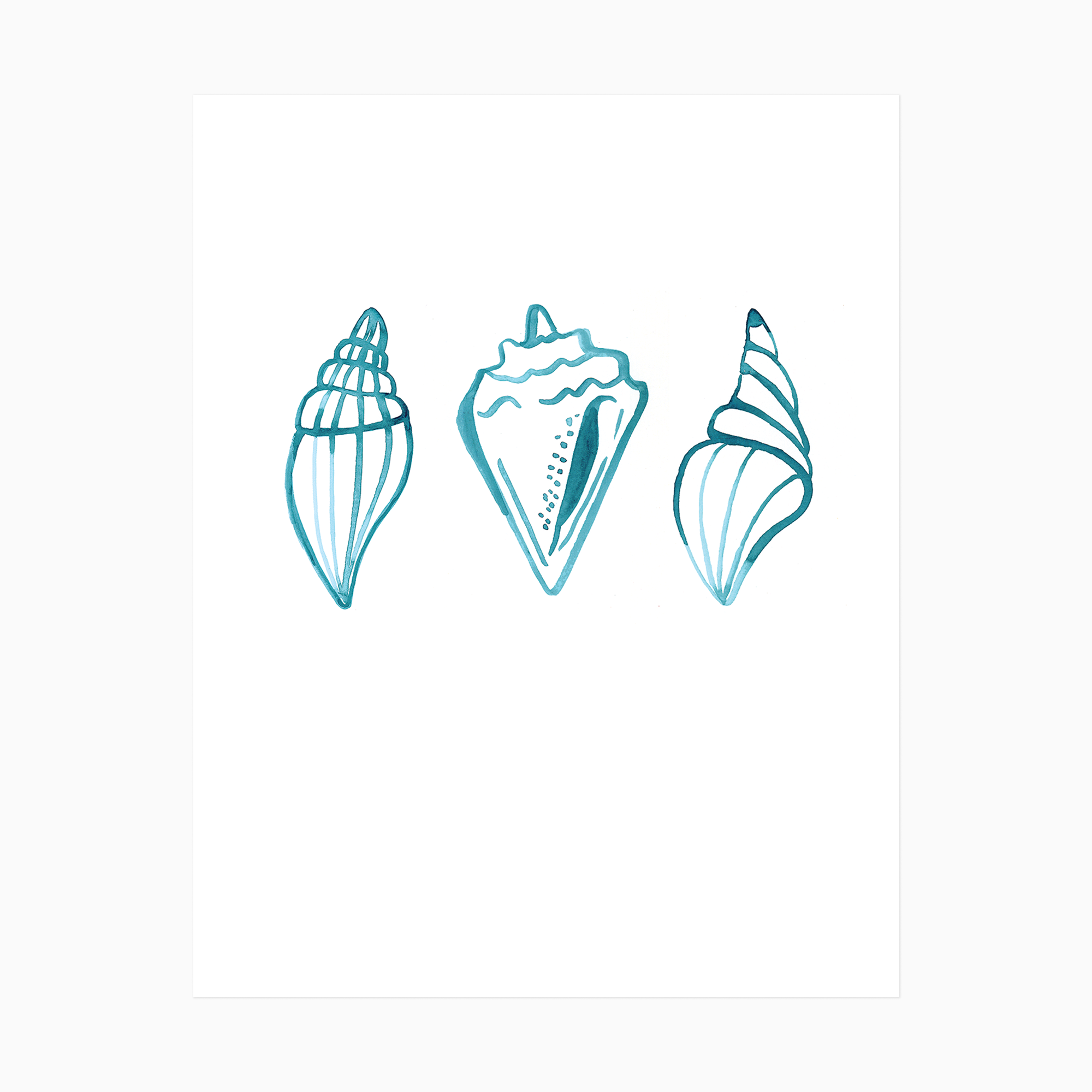 Natalie Blue Watercolor Shells Coastal Art Print