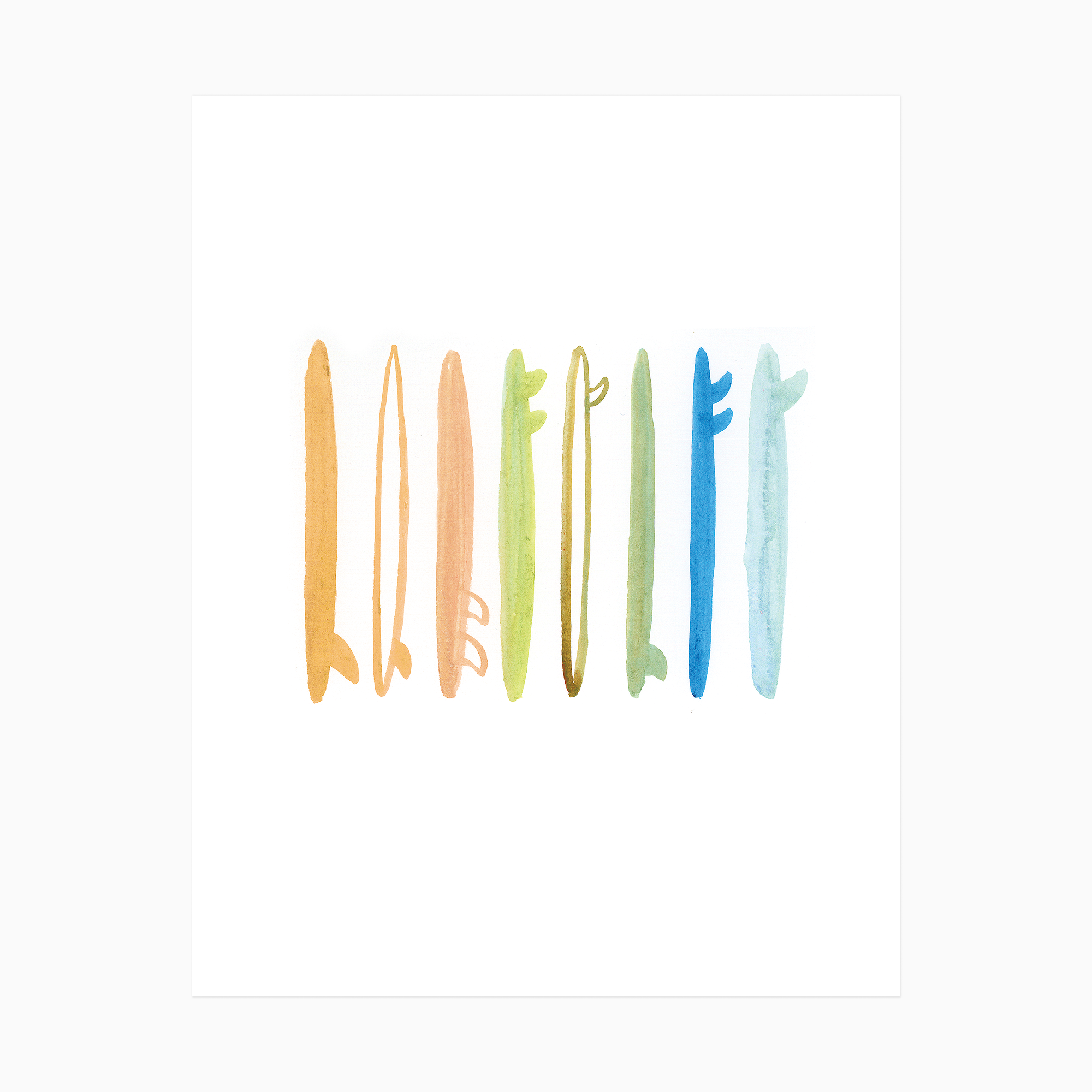 Wyatt Watercolor Surfboards Coastal Art Print