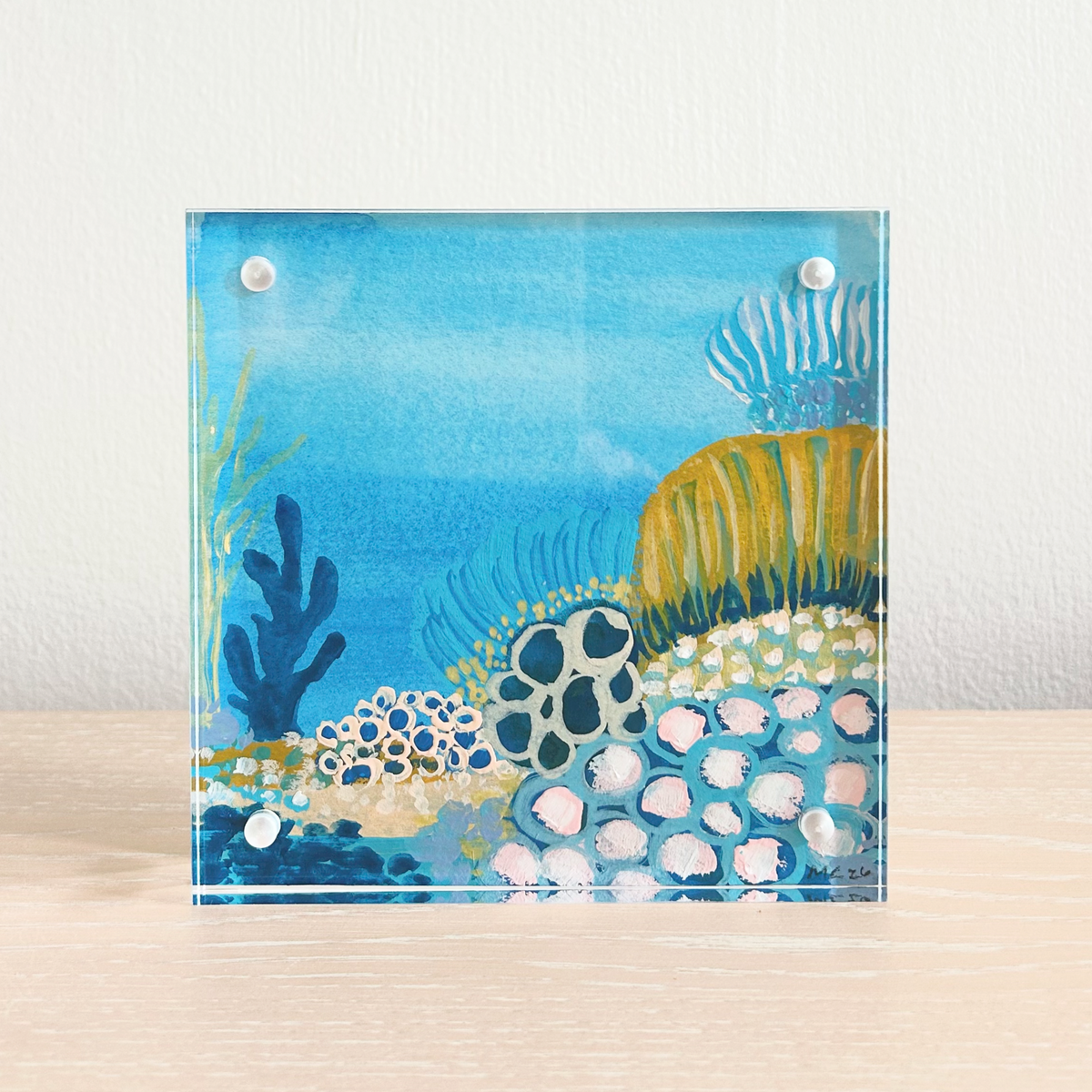 Underwater Coral Reef No. 1 Original Painting | 5x5 Acrylic Block Frame