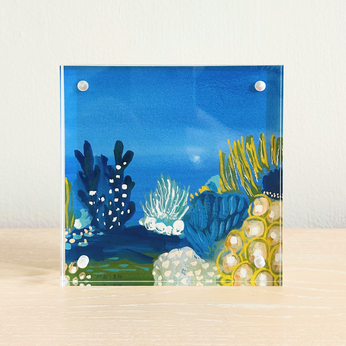 Underwater Coral Reef No. 2 Original Painting | 5x5 Acrylic Block Frame