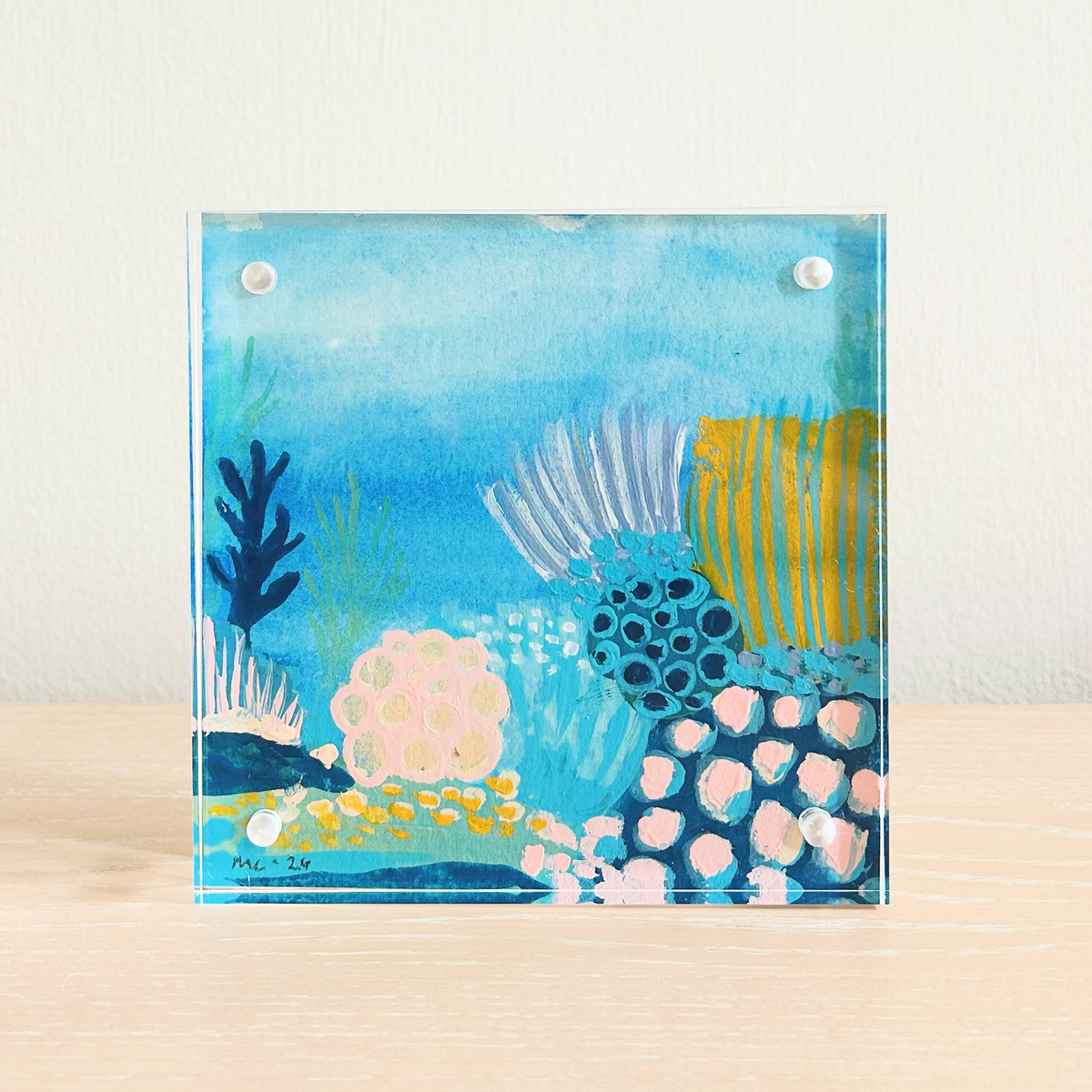 Underwater Coral Reef No. 3 Original Painting | 5x5 Acrylic Block Frame