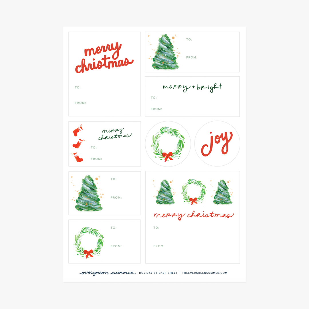 Holiday gift sticker sheet set