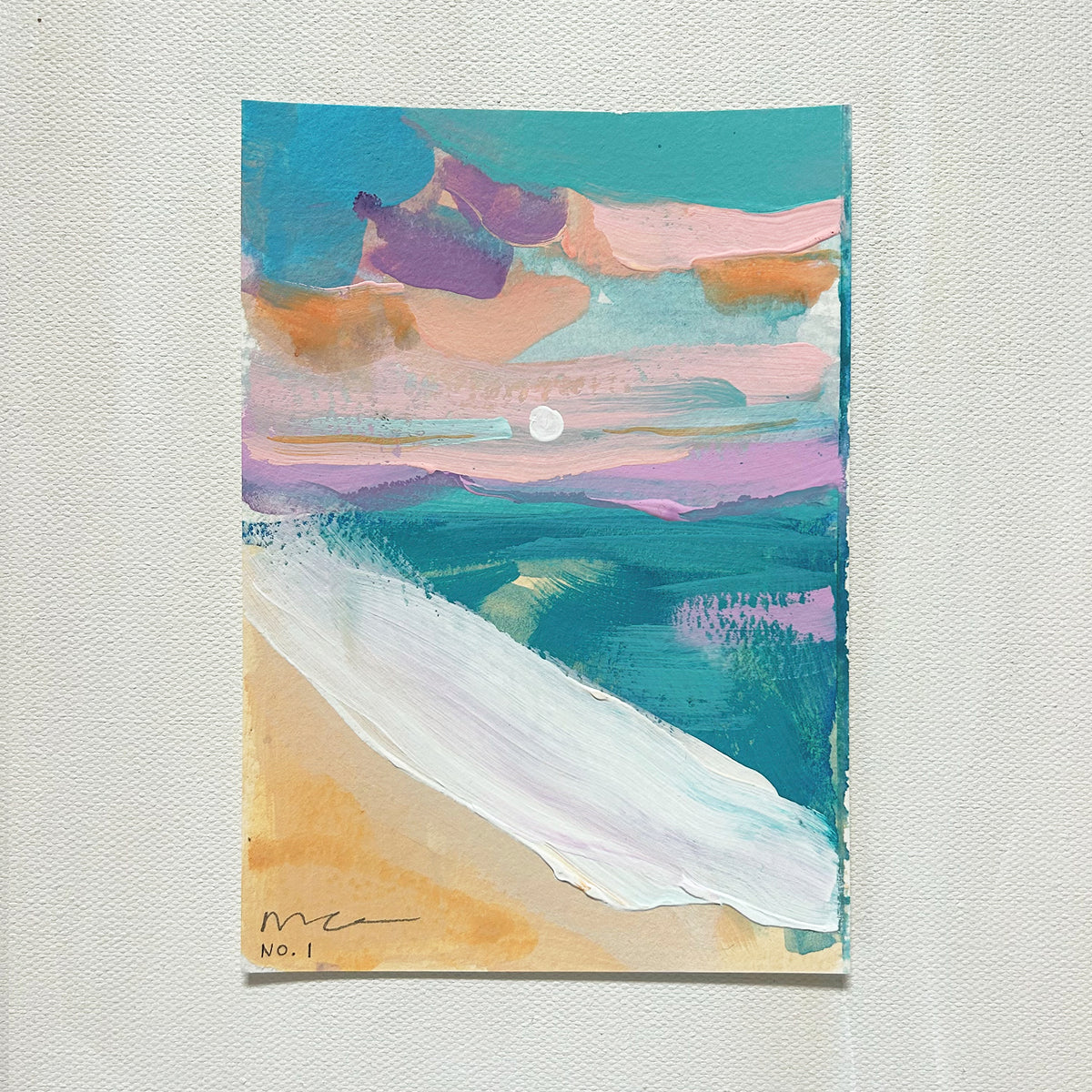 Pink Clouds No. 1 | Original Abstract Beach Painting 4x6
