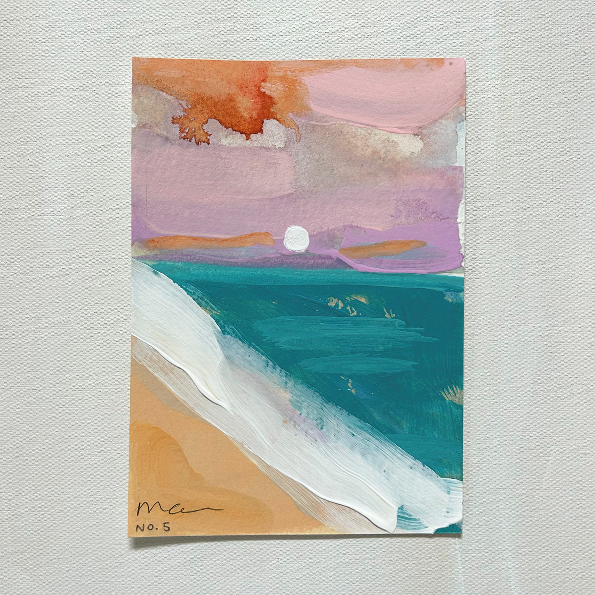 Pink Clouds No. 5 | Original Abstract Beach Painting 4x6
