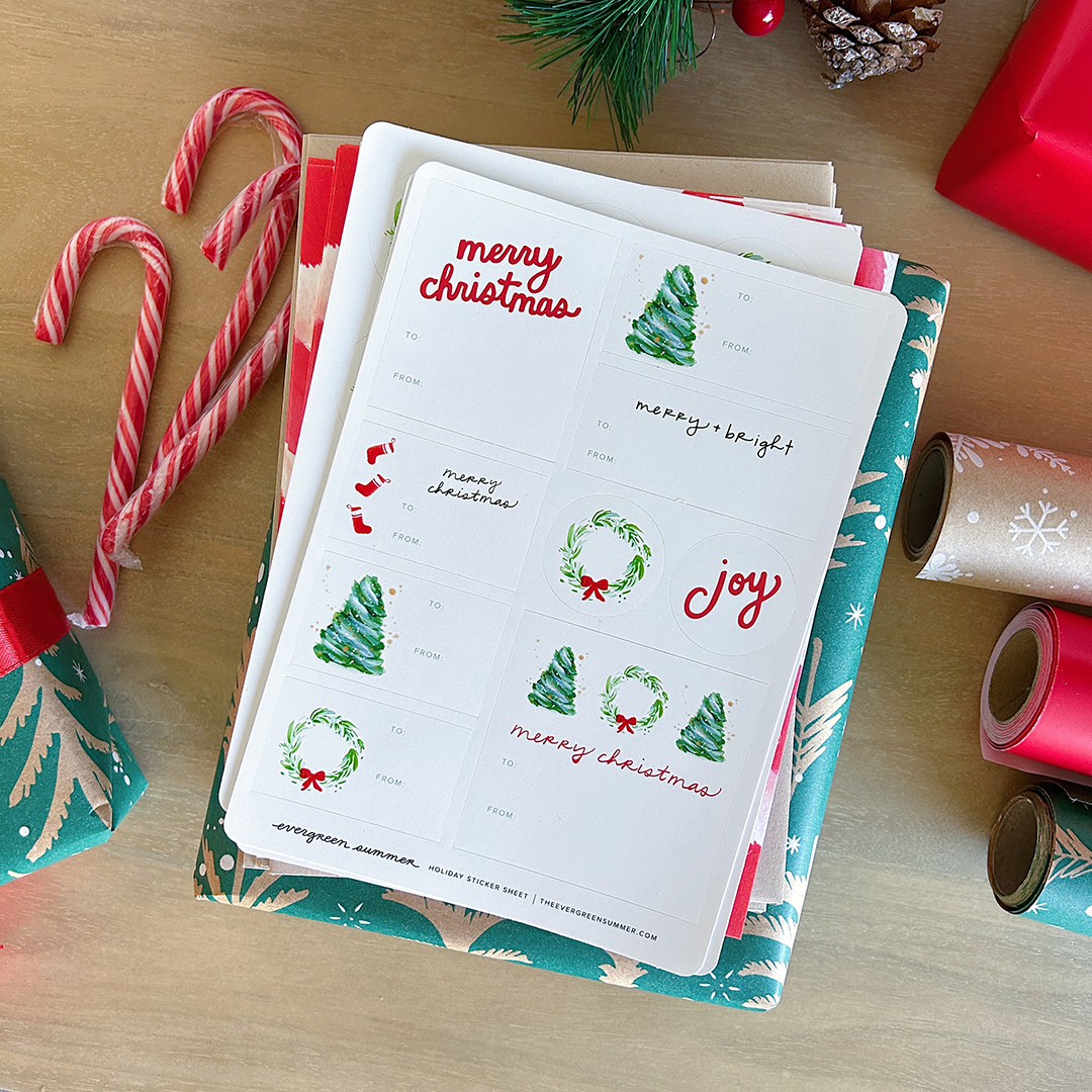 Holiday gift sticker sheet set